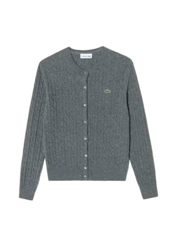 Cable crew neck cardigan gray - LACOSTE - BALAAN 1