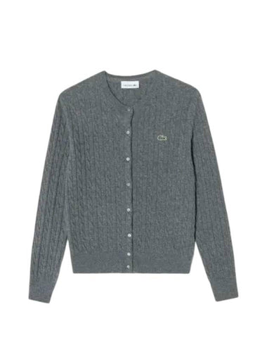 Crewneck Cable Cardigan Grey - LACOSTE - BALAAN 1