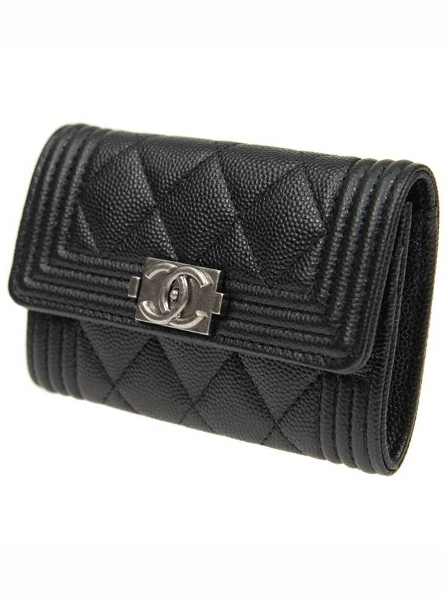 Boy  Flap Card Holder Grained Calfskin Ruthenium Black - CHANEL - BALAAN 3