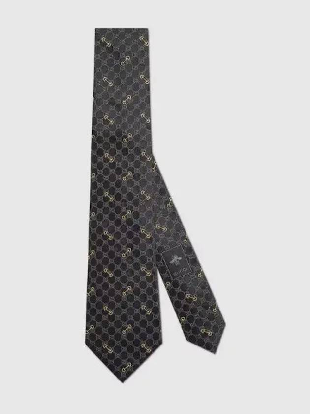 GG Horsebit Embroidery Silk Jacquard Tie Black Grey - GUCCI - BALAAN 2