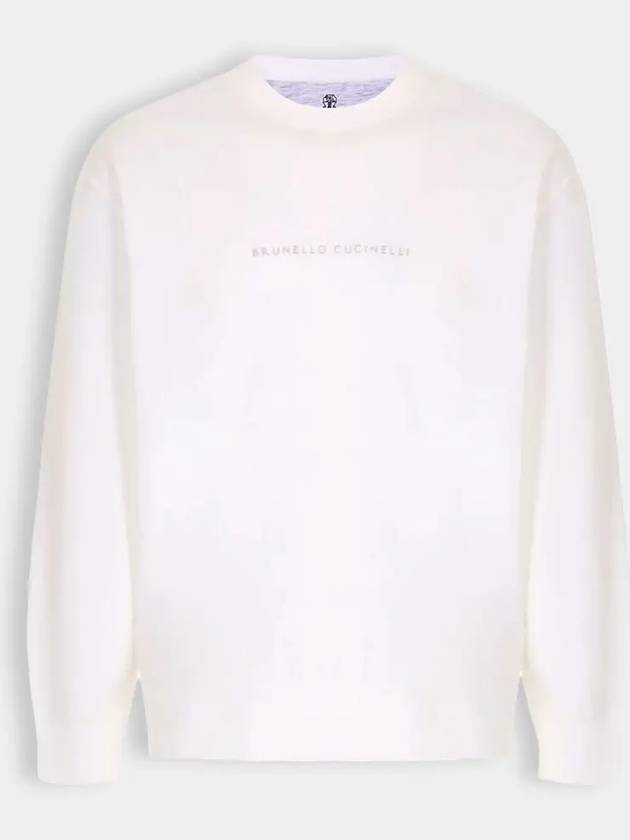 Embroidered Logo Crewneck Sweatshirt White - BRUNELLO CUCINELLI - BALAAN 2