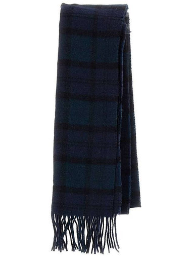 Tartan Check Fringe Wool Muffler Dark Blue - BARBOUR - BALAAN 1