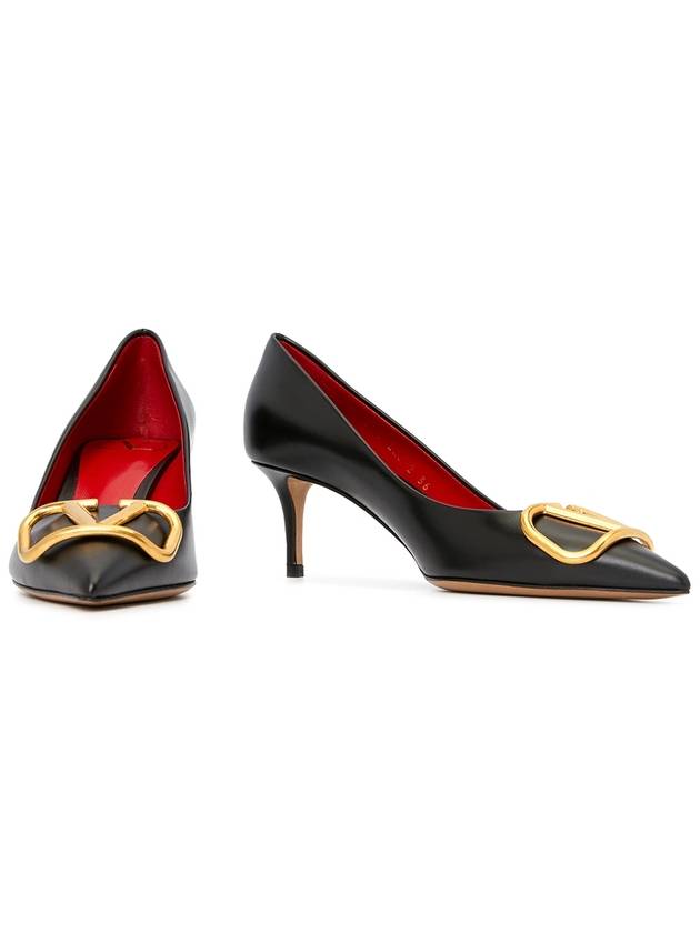 V logo signature leather pumps heel black - VALENTINO - BALAAN.