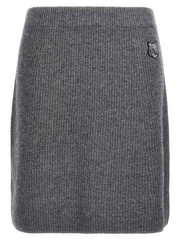 Fox Head Patch Skirt Medium Grey Melange - MAISON KITSUNE - BALAAN 1