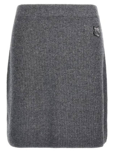 Fox Head Patch Skirt Medium Grey Melange - MAISON KITSUNE - BALAAN 1