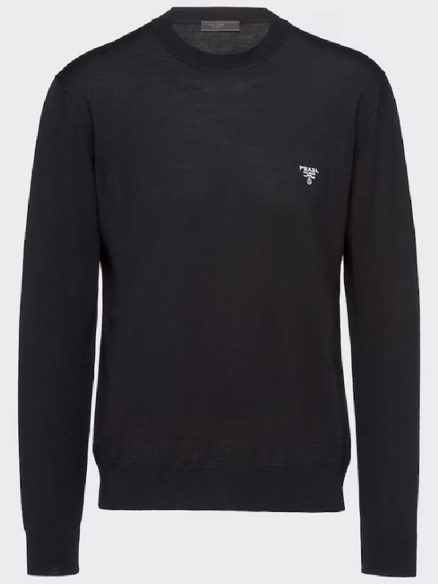 Superfine Crew neck Wool Knitted Sweater Black - PRADA - BALAAN 3