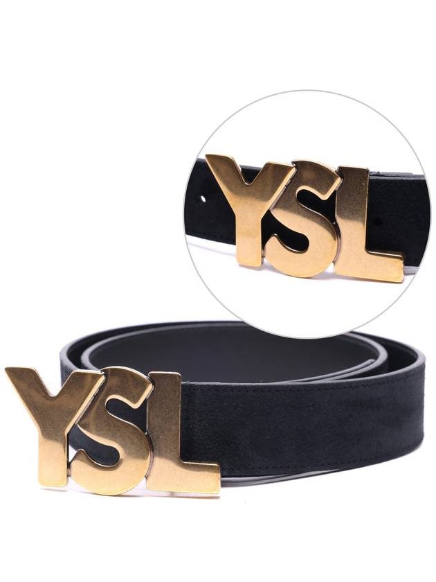 YSL gold logo leather belt black - SAINT LAURENT - BALAAN.