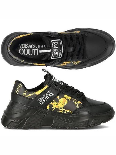 Baroque Print Leather Low Top Sneakers Black - VERSACE - BALAAN 2