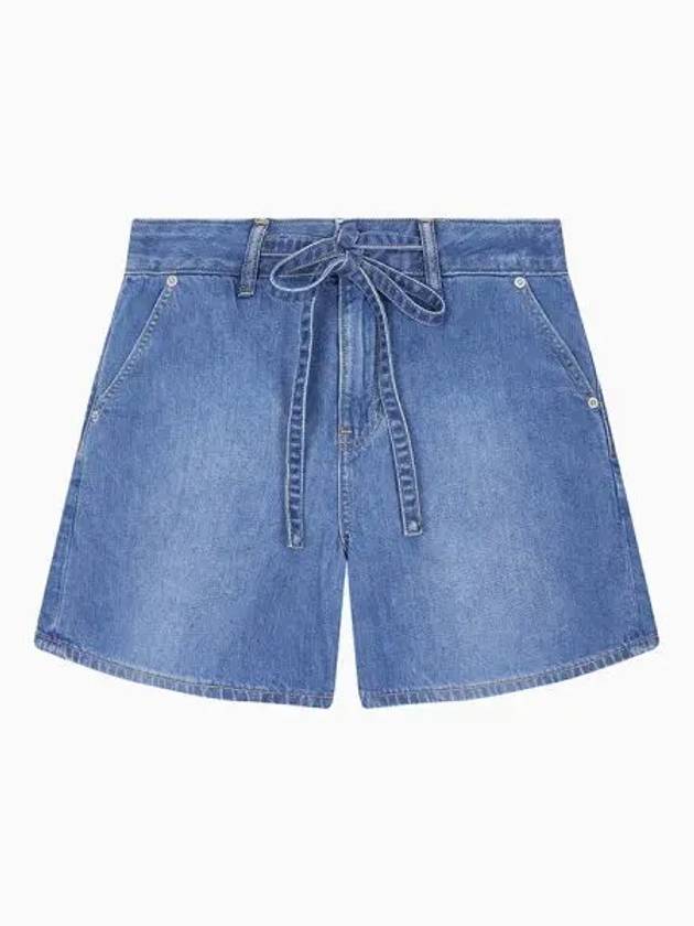 JEANS Women s Mid Blue High Rise Wide Leg Denim Shorts J223958 1A4 - CALVIN KLEIN - BALAAN 2