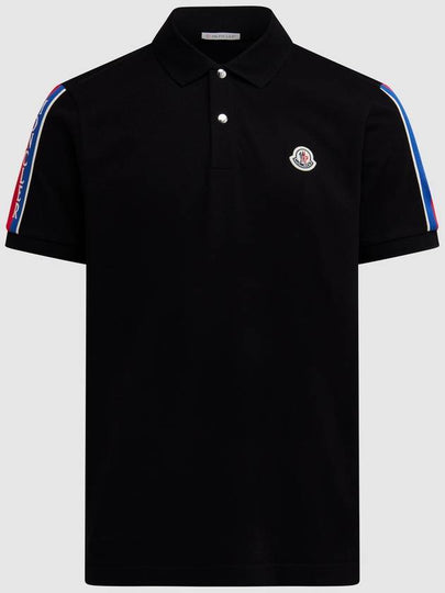 Stripe Trimming Logo Short Sleeve Polo Shirt Black - MONCLER - BALAAN 2