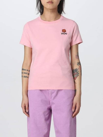 Boke Flower Logo Embroidery Short Sleeve T Shirt Pink - KENZO - BALAAN 2