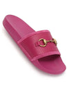 Women's Horsebit Punching Slide Slippers Pink - GUCCI - BALAAN.