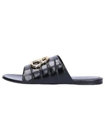 Oval Slide Black Gold Slippers - BALENCIAGA - BALAAN 1