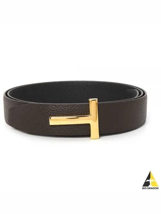 Golden T-Buckle Grain Leather Reversible Belt Black Brown - TOM FORD - BALAAN 2