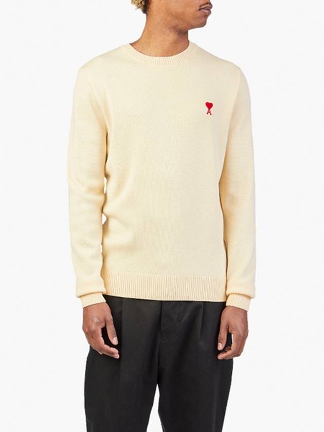 Men's Mini Heart Logo Merino Wool Knit TopVanilla - AMI - BALAAN 3