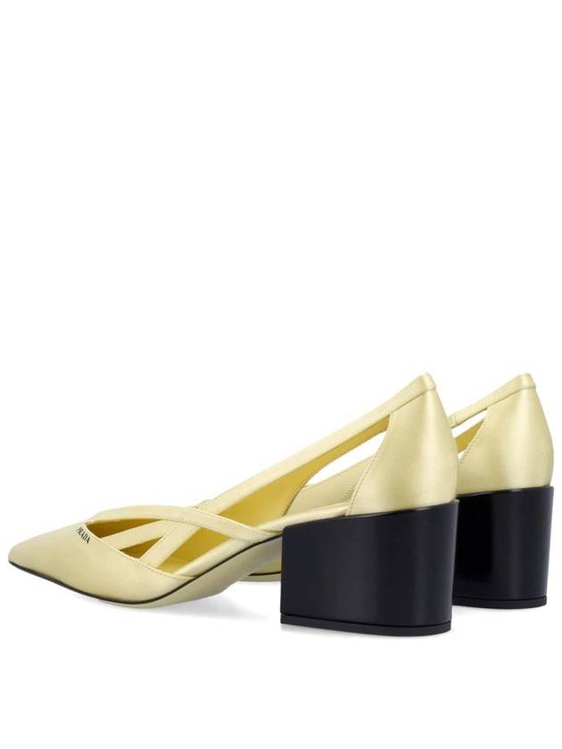 satin cutout pumps heel lemon yellow - PRADA - BALAAN 4