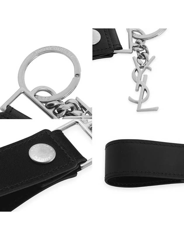 Monogram Leather Key Holder Black Silver - SAINT LAURENT - BALAAN 4