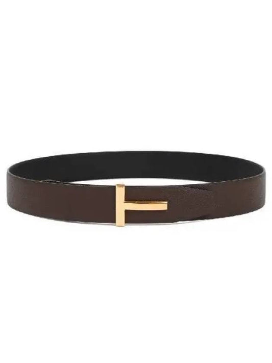 T Logo Reversible Leather Belt Chocolate - TOM FORD - BALAAN 1