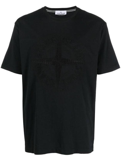 Men's Embroidered Logo Short Sleeve T-Shirt Black - STONE ISLAND - BALAAN 2