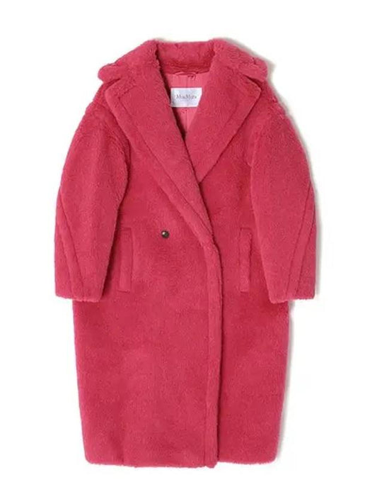 Women's Double Breasted Alpaca Wool Teddy Shearling Coat Pink - MAX MARA - BALAAN.