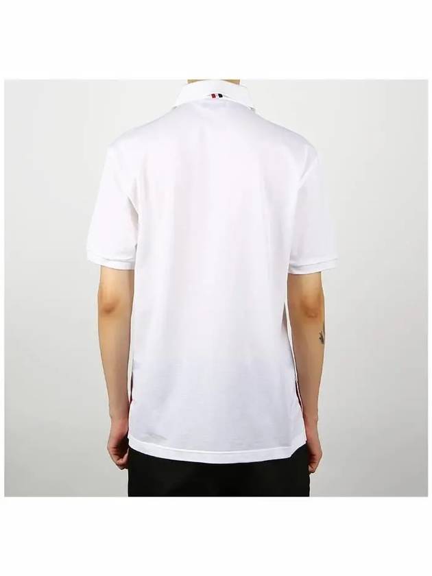 Men's Three Stripes Pocket Mercerized Short Sleeve Polo Shirt White - THOM BROWNE - BALAAN 4