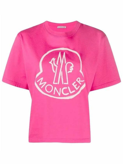 Big Logo Lettering Print Cropped Short Sleeve T-Shirt Pink - MONCLER - BALAAN 2