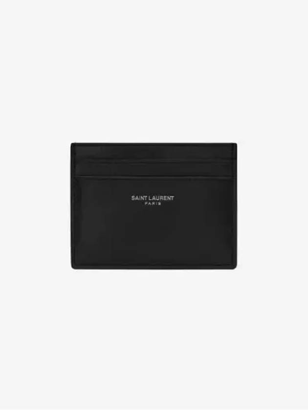 Smooth Leather Classic Logo Card Wallet Black - SAINT LAURENT - BALAAN 3