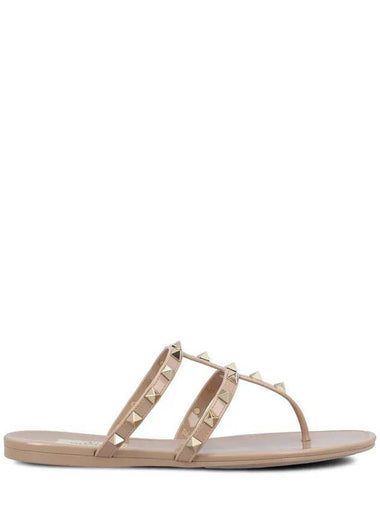 Rockstud Flat Rubber Flip Flops Beige - VALENTINO - BALAAN 1