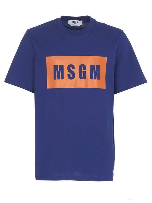 Men's Box Logo Short Sleeve T-Shirt Blue Orange - MSGM - BALAAN 1