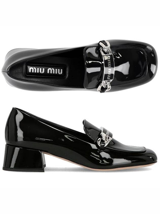Metal Logo Patent Heel Loafers Black - MIU MIU - BALAAN 2