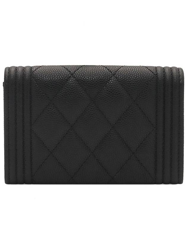 Black Caviar Champagne Gold Boy Flap Card Wallet - CHANEL - BALAAN 3