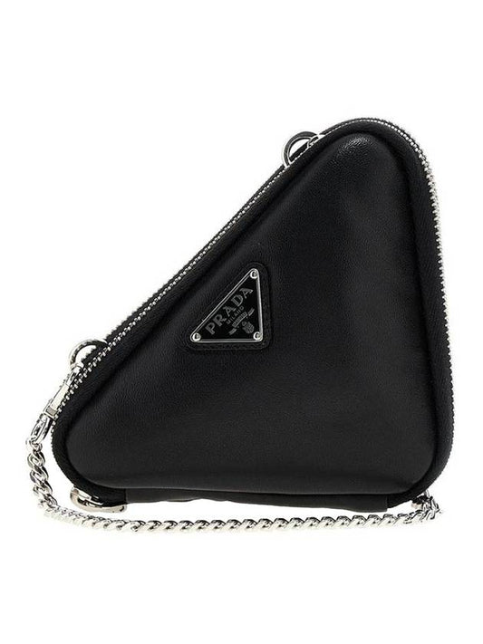 Triangle Logo Leather Mini Pouch Bag Black - PRADA - BALAAN 1