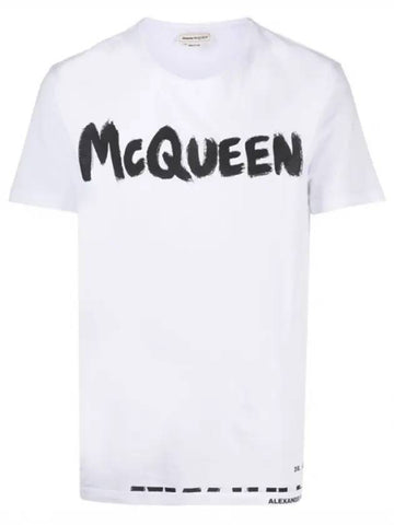 Graffiti Logo Print Short Sleeve T-Shirt White - ALEXANDER MCQUEEN - BALAAN 1