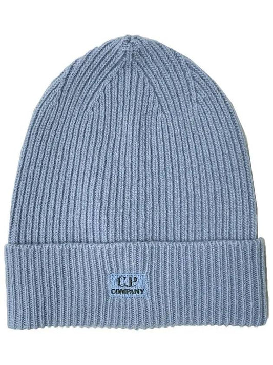 Embroidered Logo Ribbed Beanie Blue - CP COMPANY - BALAAN 2