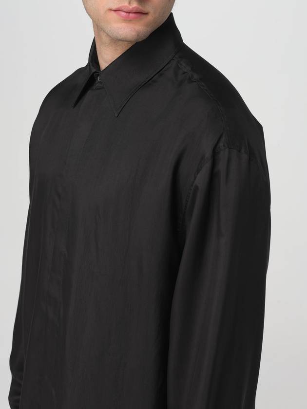 Embroidered Logo Cupro Long Sleeve Shirt Black - MSGM - BALAAN 5