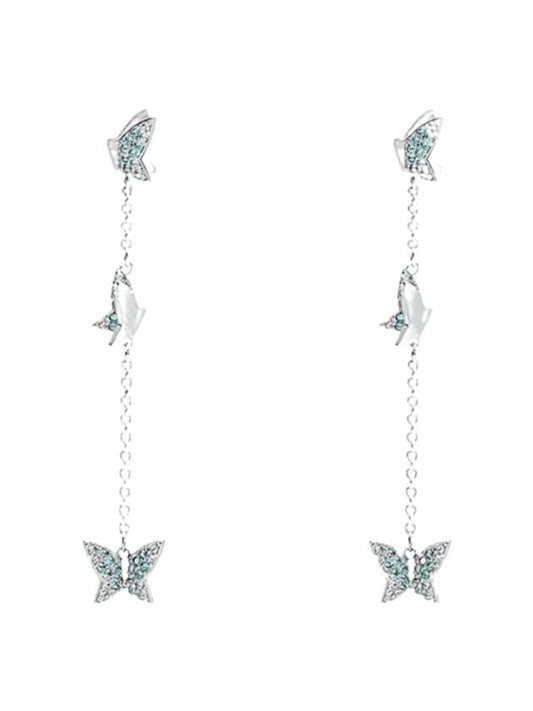 Lilia Butterfly Rhodium Drop Earrings Blue - SWAROVSKI - BALAAN 1