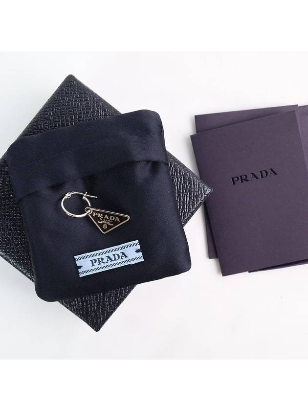 Triangle Logo Pendant Silver Earrings Black - PRADA - BALAAN 4