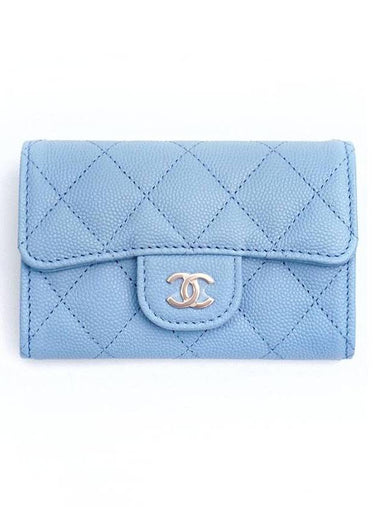 Classic Grained Shiny Calfskin Card Wallet Light Blue - CHANEL - BALAAN 1