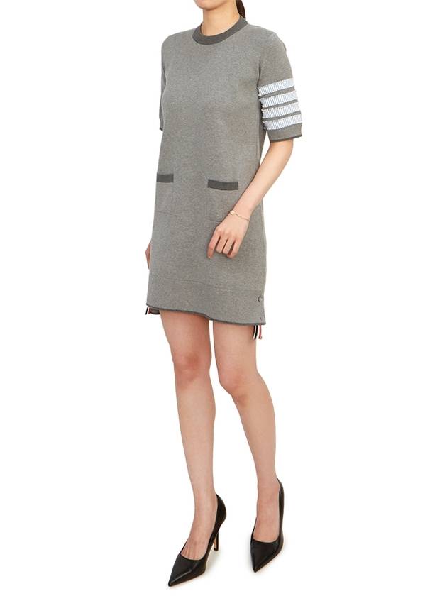 4 Bar Stripe Knit Midi Dress Grey - THOM BROWNE - BALAAN 5