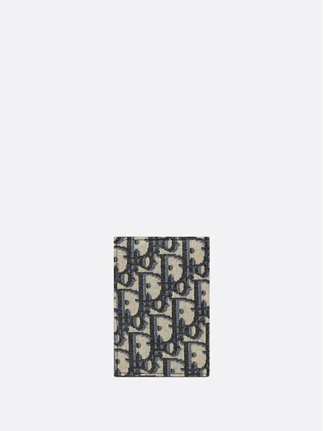 Vertical Half Card Holder Beige And Black  Oblique Jacquard - DIOR - BALAAN 3