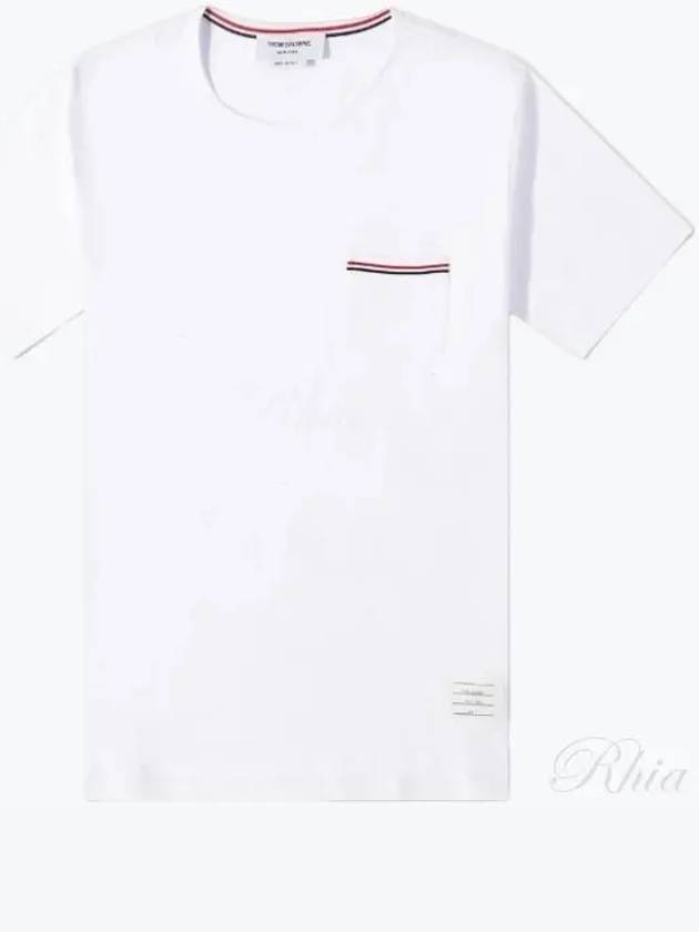 Men's Medium Weight Jersey Tipped Pocket Crewneck Short Sleeve T-Shirt White - THOM BROWNE - BALAAN 2