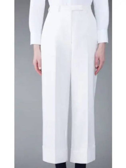 High Waist Cotton Canvas Straight Pants White - THOM BROWNE - BALAAN 2