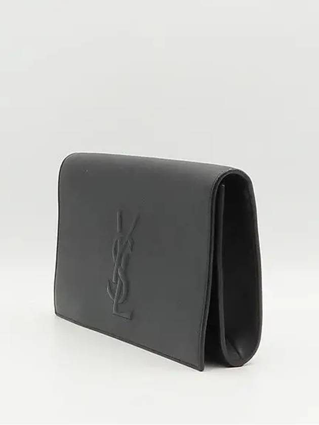 YSL Yip 361120 Black Leather Stitched Logo Flap Clutch - SAINT LAURENT - BALAAN 3