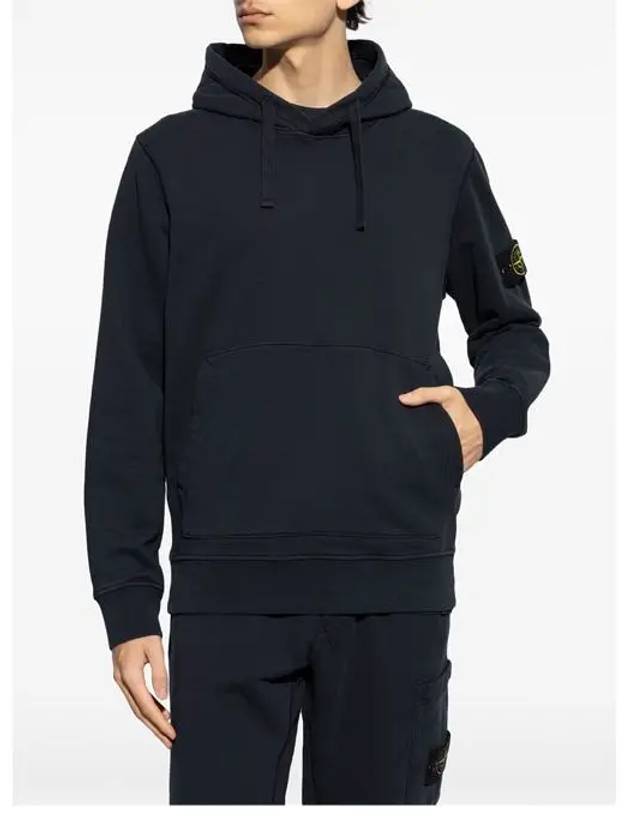 6100045 Organic Cotton Fleece Drawstring Hoodie Navy - STONE ISLAND - BALAAN 4