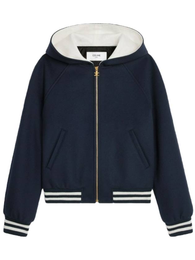 Teddy Double Face Cashmere Hooded Jacket Navy - CELINE - BALAAN 1