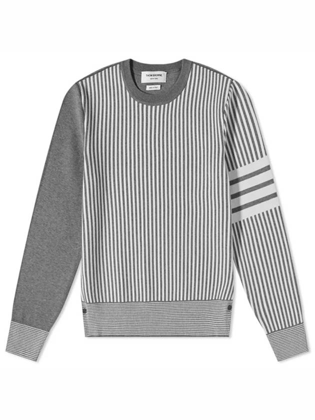 Men Funmix Seersucker Jacquard Pullover Knit Sweatshirt Grey - THOM BROWNE - BALAAN.
