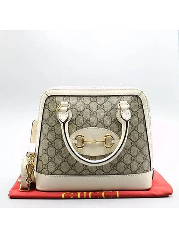 621220 GG Logo Canvas Ivory Leather Gold Horsebit 1955 Small Top Handle Bag Shoulder Strap 2WAY - GUCCI - BALAAN 1