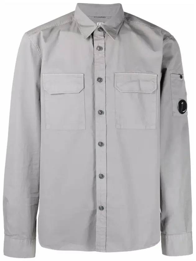 Men's Cavardine Waffen Button Long Sleeve Shirt Gray - CP COMPANY - BALAAN.