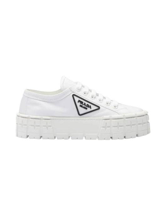 triangle logo double wheel nylon gabardine low top sneakers white - PRADA - BALAAN 1