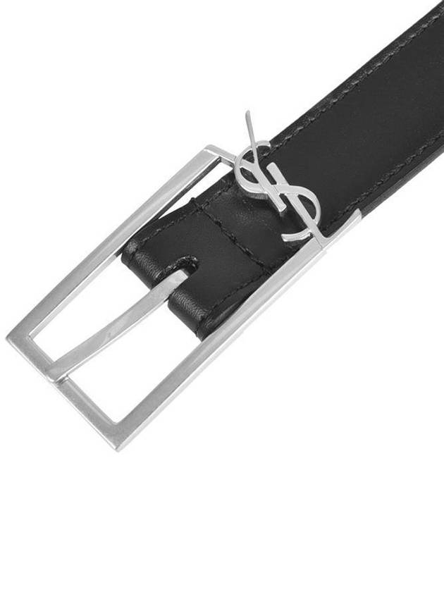 New Cassandre Buckle Leather Belt Black - SAINT LAURENT - BALAAN 3